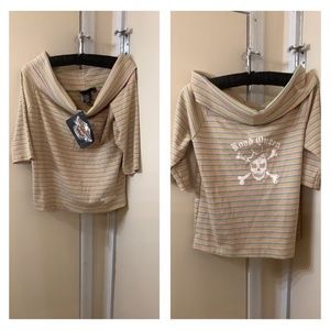 New HARLEY-DAVIDSON Road Queen Motor Cycles 3/4 Off Shoulder Stripe Shirt